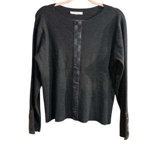 Sioni Black Long Sleeve Top with‎ Textured Trim Sz L
